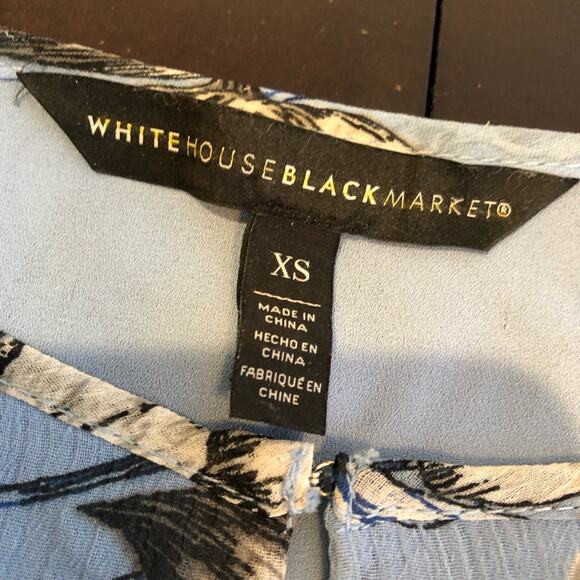 WHBM blue white floral ruffle sleeve smocked hem top size Extra Small XS - Picture 7 of 15